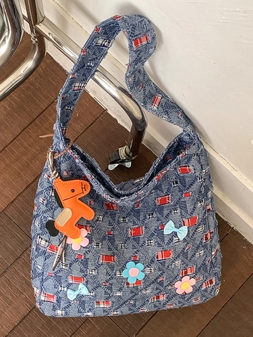 Damen Trendy Canvas Tragetasche Große Kapazität Pendeln Schultertasche Mit Blumen Schleife Patchwork Mode Tote Für Studenten