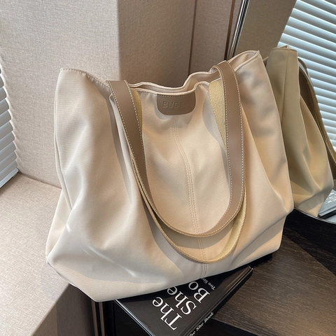 Large Capacity Nylon Tote Bag For Women Minimalist Commuter Shoulder Bag Solid Color Stylish Work Handbag Casual Travel Bag
