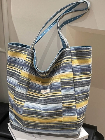 Bolso Tote de Lona de Gran Capacidad para Mujer con Estampado de Estrellas y Lunares Bolso de Hombro Casual Urbano