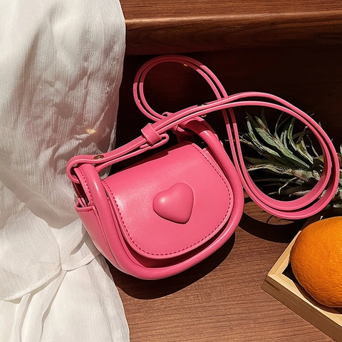 Mini Herz PU Leder Umhängetasche Für Kinder Mädchen Frauen Süße Kleine Satteltasche Mode Münzbörse Trendy Schultertasche