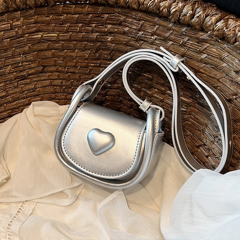 Mini Herz PU Leder Umhängetasche Für Kinder Mädchen Frauen Süße Kleine Satteltasche Mode Münzbörse Trendy Schultertasche