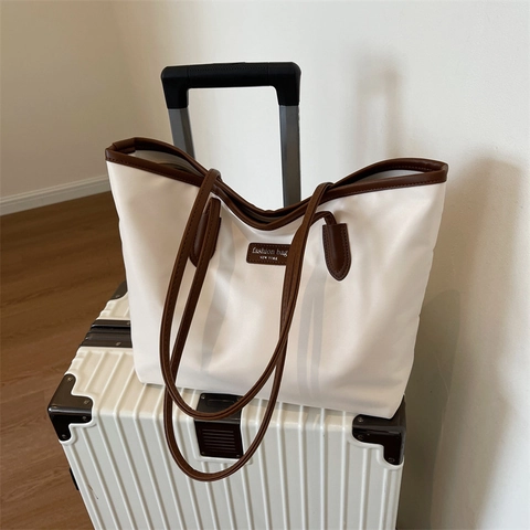 Gran Capacidad Bolso Tote de Tela Oxford para Mujer Urbano Simple Bloque de Color Moda Viaje Diario Bolso de Hombro Mano
