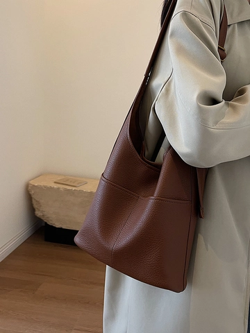 Sac Fourre-tout en Cuir PU Vintage Grande Capacité Femmes Hobo Bucket Sac à Épaule Avec Pochette Motif Lychee