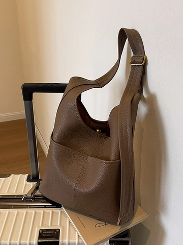 Sac Fourre-tout en Cuir PU Vintage Grande Capacité Femmes Hobo Bucket Sac à Épaule Avec Pochette Motif Lychee