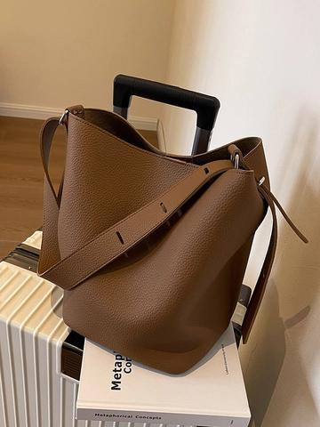 Borsa a Secchiello in Pelle PU di Grande Capacità per Donna Borsa a Tracolla Sottoascella Semplice Retro Tote Vintage Litchi