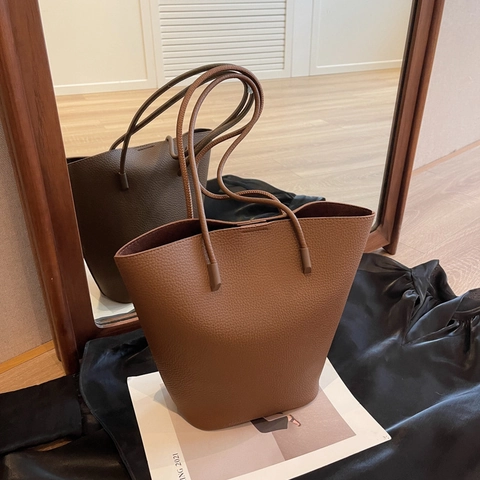 Borsa a Spalla Tote in Pelle PU Grande Capacità Vintage Trama Litchi per Donna Pendolare Borsa a Secchiello Minimalista