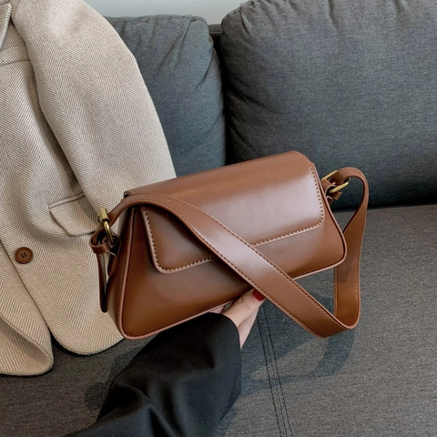 Damen Retro PU Leder Umhängetasche Vintage Baguette Achseltasche Crossbody Handtasche Minimalistisch Einfarbig Stitching Handtasche