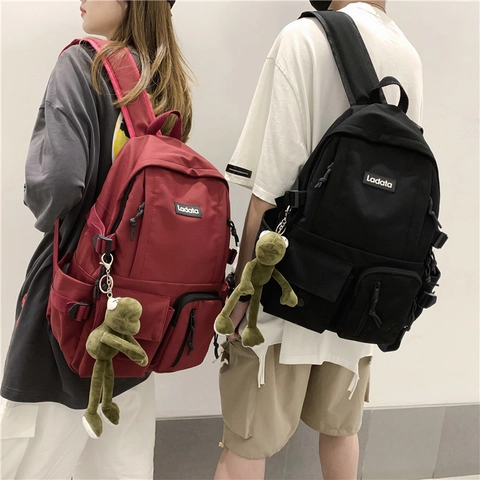 Zaino per Laptop in Nylon Stile Harajuku per Studenti Multi-Tasca Impermeabile Borsa da Scuola Casual Con Ciondolo