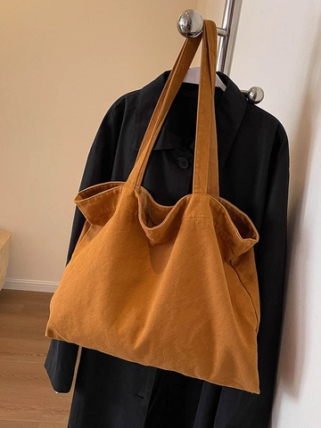 Bolso Tote de Lona de Gran Capacidad para Mujer Estudiante Escuela Bolso de Mano Casual Color Sólido Bolso de Hombro