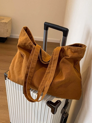 Bolso Tote de Lona de Gran Capacidad para Mujer Estudiante Escuela Bolso de Mano Casual Color Sólido Bolso de Hombro