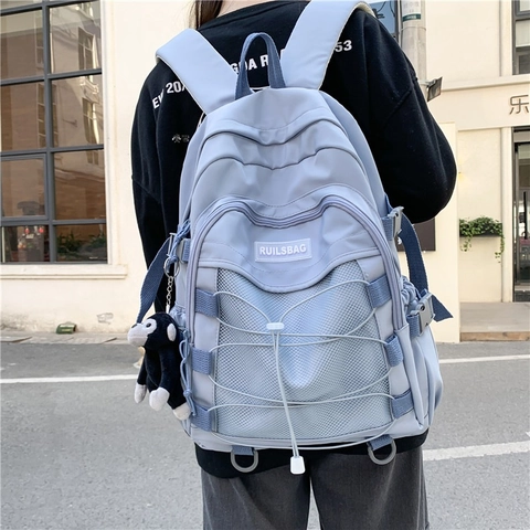 Nylon Damen Rucksack Im Koreanischen Stil Personalisierter Kordelzug Preppy Student Schultasche Modischer Atmungsaktiver Reise Rucksack