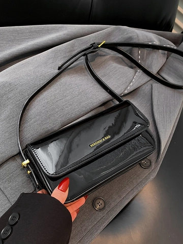 Damen Retro Minimalistisch PU Lackleder Glänzende Oberfläche Umhängetasche Goldgeprägte Buchstaben Klappenverschluss Unterarmtasche Lässig Täglich Pendeln Klein Horizontales Quadrat Handtasche