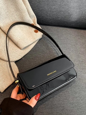 Damen Retro Minimalistisch PU Lackleder Glänzende Oberfläche Umhängetasche Goldgeprägte Buchstaben Klappenverschluss Unterarmtasche Lässig Täglich Pendeln Klein Horizontales Quadrat Handtasche