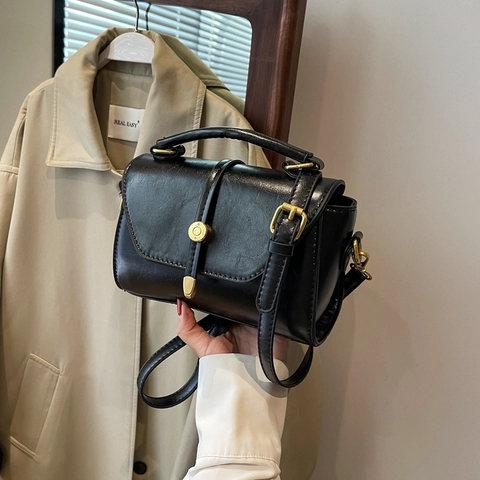Borsa a Spalla da Donna in Pelle PU Retrò Borsa a Mano Piccola Quadrata Borsa a Tracolla Con Manico Superiore Minimalista Urbana