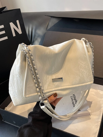 Borsa Tote in Pelle PU Minimalista con Rughe per Donna Grande Capacità Moda Sottobraccio a Spalla Con Tracolla a Catena Argento Casual