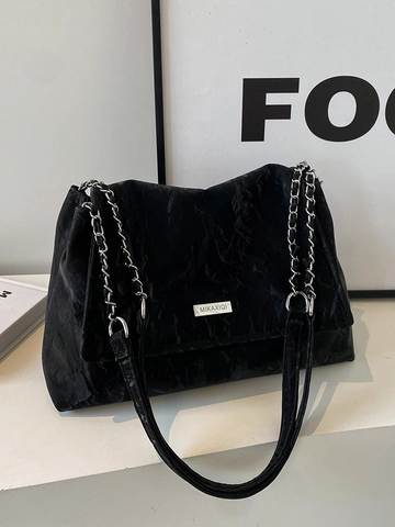 Borsa Tote in Pelle PU Minimalista con Rughe per Donna Grande Capacità Moda Sottobraccio a Spalla Con Tracolla a Catena Argento Casual
