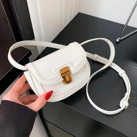 Borsa a Sella Mini in Pelle PU da Donna Vintage Texture Litchi Borsa a Tracolla Con Fibbia in Metallo Borsa Trendy