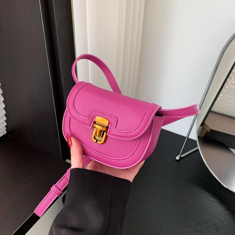 Borsa a Sella Mini in Pelle PU da Donna Vintage Texture Litchi Borsa a Tracolla Con Fibbia in Metallo Borsa Trendy