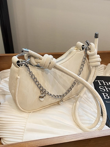 Bolso de Axila de Cuero PU Minimalista Urbano Para Mujer Colgante de Corazón de Cadena de Cuentas Bolso de Hombro Hobo de Textura de Perla Artificial