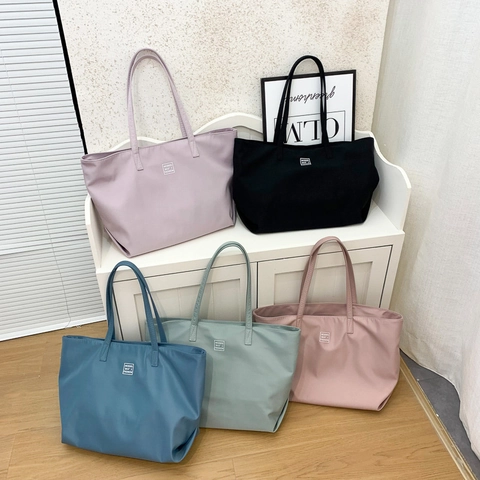 Bolso Tote de Nailon Impermeable de Gran Capacidad para Mujer Bolso de Hombro Casual Bolso de Mano de Tela de Alta Densidad Correa Robusta Color Sólido Moda Escuela Viajes
