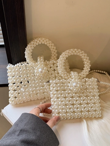 Elegante Borsa da Sera in Perle Artificiali Fatta a Mano per Donna Borsa a Tracolla in Acrilico di Lusso per Matrimonio Festa Evento