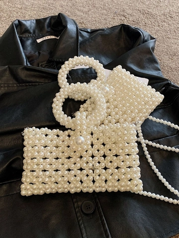 Elegante Borsa da Sera in Perle Artificiali Fatta a Mano per Donna Borsa a Tracolla in Acrilico di Lusso per Matrimonio Festa Evento