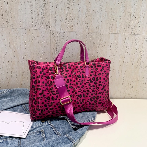 Mode Leopardenmuster Gesteppte Einkaufstasche Große Kapazität Nylon Umhängetasche Für Damen Täglich Pendeln Schultertasche Verstellbarer Gurt