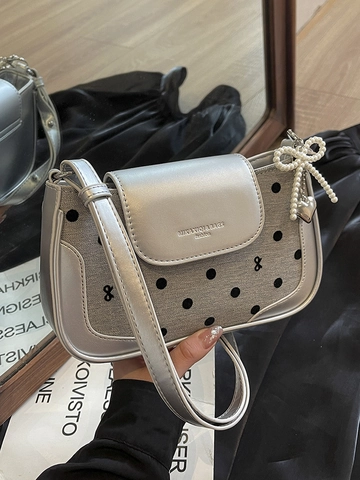 Borsa Sottobraccio Donna a Pois Dolce Ciondolo a Fiocco di Perle e Cuore Borsa a Tracolla Baguette Vintage in Pelle PU Crossbody