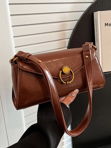 Sac Baguette Vintage en Cuir PU pour Femmes Style Coréen Texture Plissée Épaule Sous le Bras Bandoulière Petit Sac
