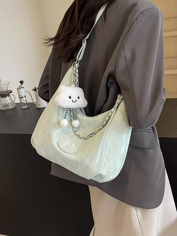 Borsa a Spalla da Donna Grande Capacità in Pelle PU Pieghettata Minimalista Urbana Catena Secchiello Hobo per Pendolari Scuola