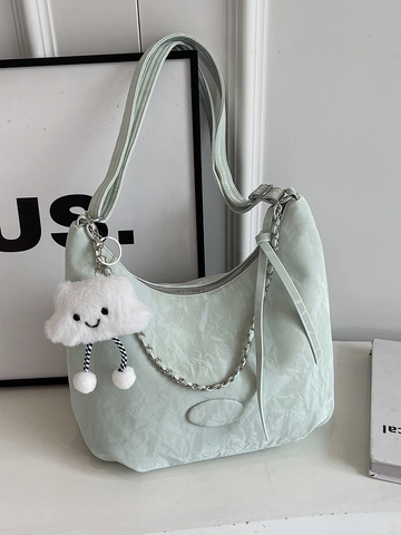 Borsa a Spalla da Donna Grande Capacità in Pelle PU Pieghettata Minimalista Urbana Catena Secchiello Hobo per Pendolari Scuola
