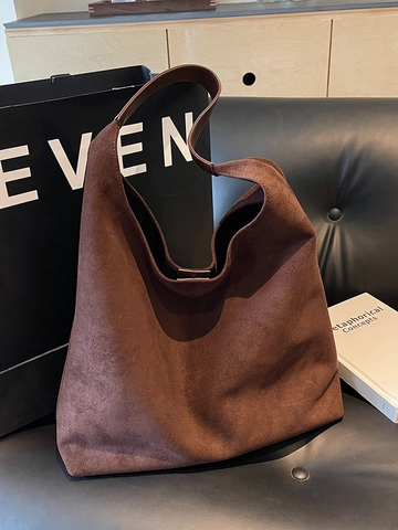 Borsa Tote Vintage in PU Effetto Scamosciato Donna 2024 Nuova Autunno Inverno Borsa a Spalla Grande Capacità Borsa Secchiello