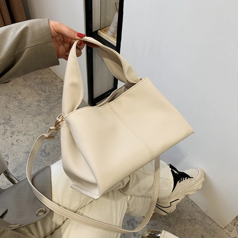 Mode Damen PU Leder Umhängetasche Französischer Stil Hochwertige Texturierte Nähte Crossbody Eimertasche Täglich Pendeltasche