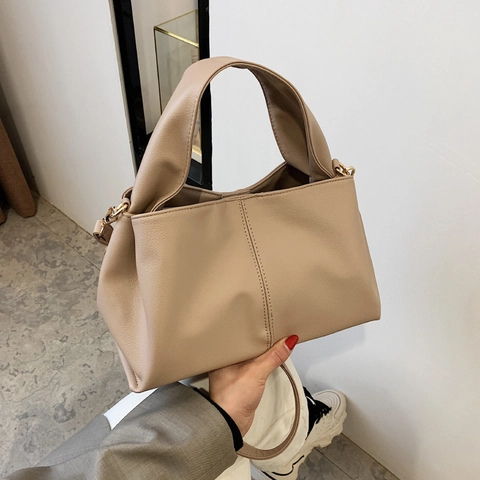 Mode Damen PU Leder Umhängetasche Französischer Stil Hochwertige Texturierte Nähte Crossbody Eimertasche Täglich Pendeltasche