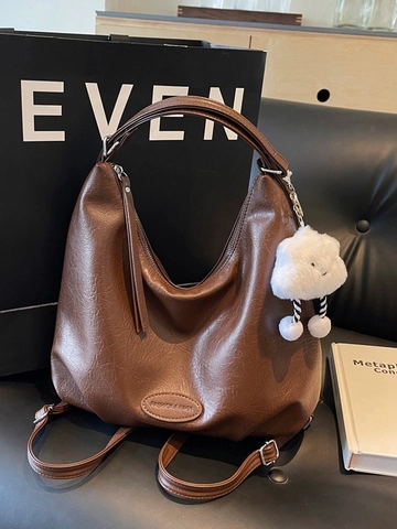 Borsa Tote in Pelle PU di Grande Capacità per Donna Con Ciondolo a Nuvola in Peluche Borsa a Spalla Vintage Zaino 2 Modi