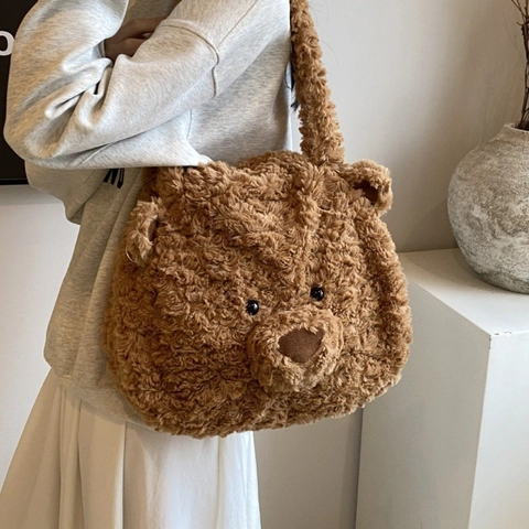 Süße Barcelona Bär Plüsch Schultertasche Große Kapazität Multifunktionaler Rucksack Damen Mädchen Süße Mode Cartoon Tasche