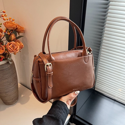 Sac à Main en Cuir PU Mode Coréenne Pour Femmes Grande Capacité Sac à Épaule Bandoulière Boston Retro Sac Cabas