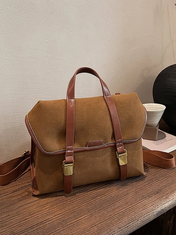 Women Retro Matte PU Leather Crossbody Bag Fashion Korean Style Handheld Messenger Briefcase Daily Commute Satchel Bag
