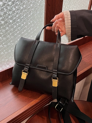 Women Retro Matte PU Leather Crossbody Bag Fashion Korean Style Handheld Messenger Briefcase Daily Commute Satchel Bag