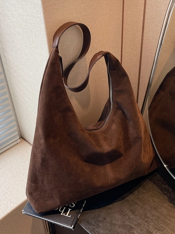 Borsa a Tracolla da Donna in Pelle PU di Grande Capacità Borsa Hobo Retro Con Texture Scamosciata Borsa Pendolare Minimalista