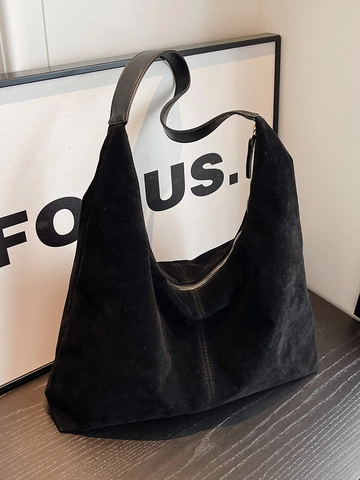 Borsa a Tracolla da Donna in Pelle PU di Grande Capacità Borsa Hobo Retro Con Texture Scamosciata Borsa Pendolare Minimalista