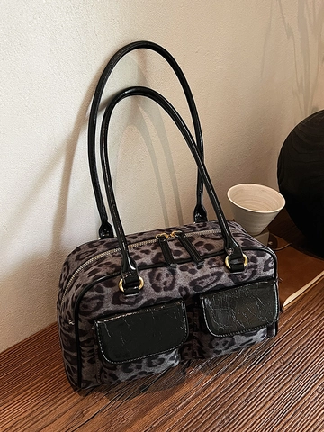 Borsa a Spalla Vintage in Pelle Scamosciata Leopardata per Donna Borsa Sottoascella Boston Patchwork in Pelle Artificiale
