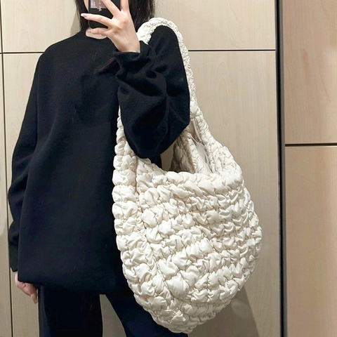 Bolso de Hombro Puffer de Nailon para Mujer Gran Capacidad Moda Acolchado Plisado Cloud Bag Bolso Hobo Versátil para Diario