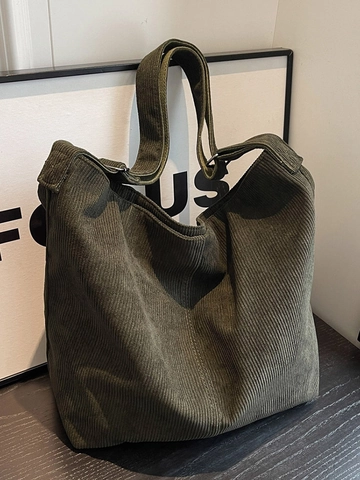 Bolso Tote de Pana Minimalista Japonés Mujer Gran Capacidad Color Sólido Correa Ajustable Casual Bandolera Bolso Hobo