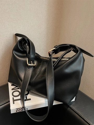 Vintage PU Leather Large Capacity Hobo Shoulder Bag For Women Fashion Solid Color Tote Bag With Adjustable Strap