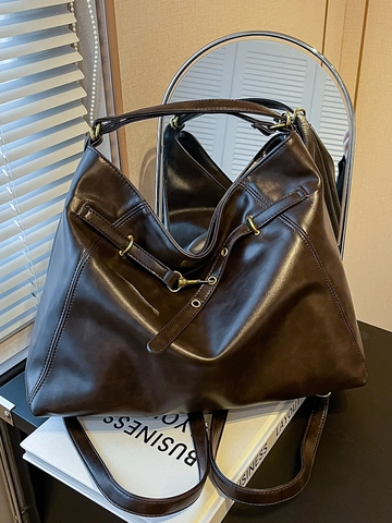 Borsa Tote in Pelle PU Vintage per Donna Grande Capacità Minimalista Borsa a Spalla Retro Hobo Borsa Moda Pendolari