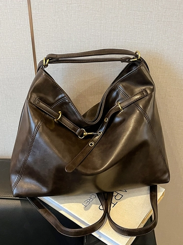 Borsa Tote in Pelle PU Vintage per Donna Grande Capacità Minimalista Borsa a Spalla Retro Hobo Borsa Moda Pendolari