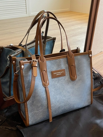 Women's Minimalist Large Capacity PU Leather Tote Bag Contrast Color Commuter Shoulder Crossbody Bag Handbag For Daily Wear