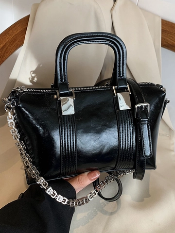 Mode Sac Bandoulière en Cuir PU Pour Femmes Sac à Main Carré Minimaliste Brillant Avec Chaîne en Métal Sac à Épaule Quotidien