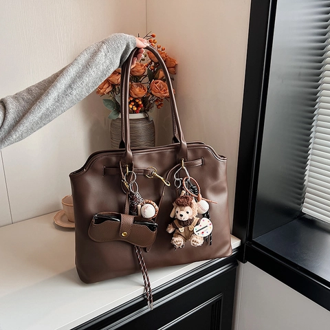 Bolso Tote de Cuero PU de Gran Capacidad para Mujer Bolso de Hombro Urbano Minimalista Bolso de Mano Vintage para Trabajo Diario